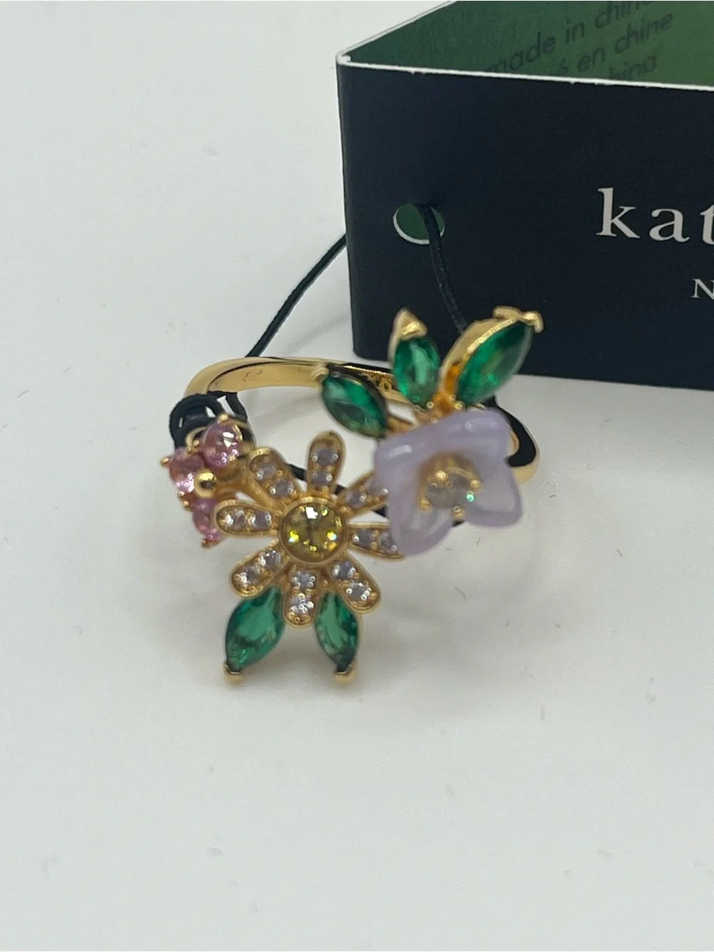 Kate Spade Bursting Blooms Floral Crystal Statement Ring NWT Size 8